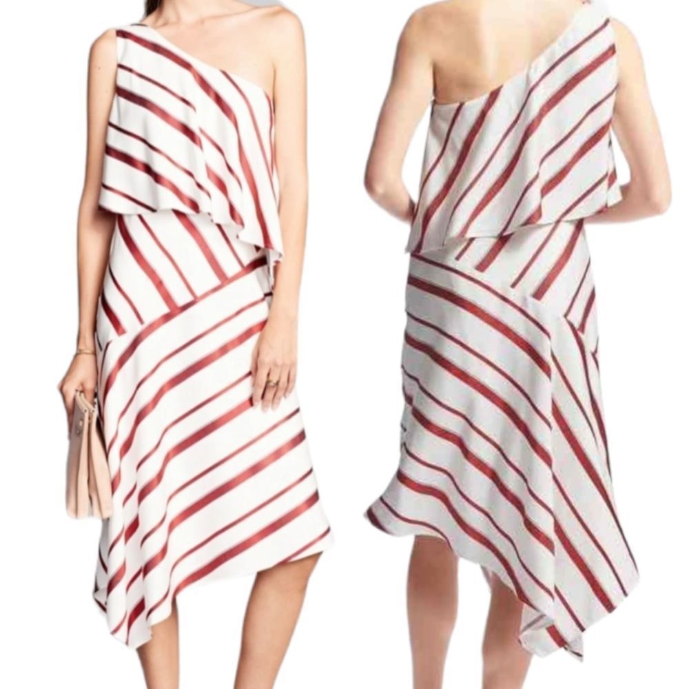 Banana Republic Layered Asymmetrical Cabanna Dress- Red & White Stripped-Size 2P